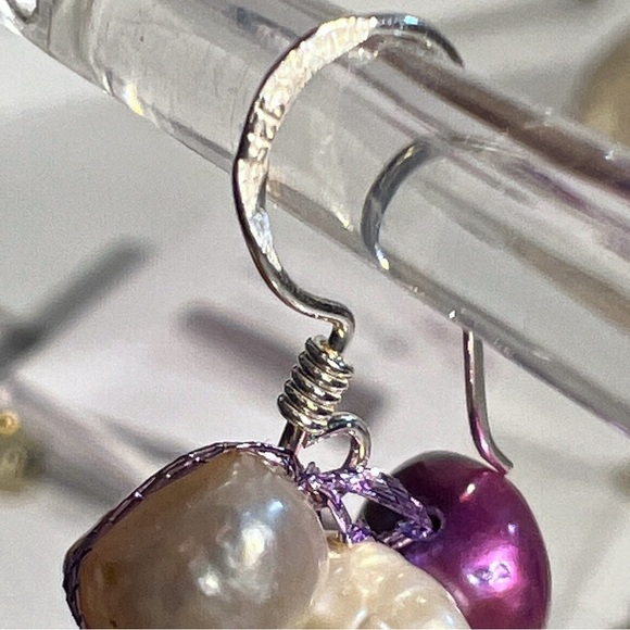 AERAVIDA Waterfall Cultured Freshwater Purple Pearl & Crystal Beaded Earrings - Picture 4 of 5